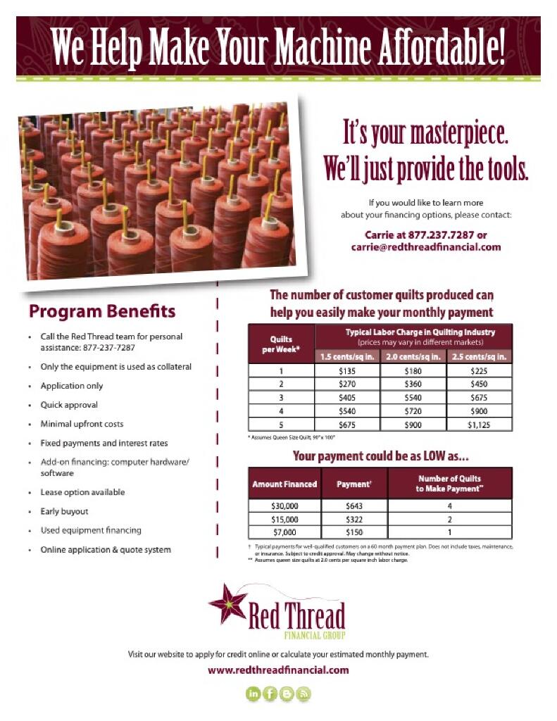 Red Thread Financing for Long Arm Quilting and Sewing Machines