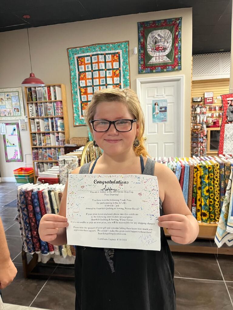 2023 All Florida Shop Youth Winner at Hearfelt Quilting and Sewing